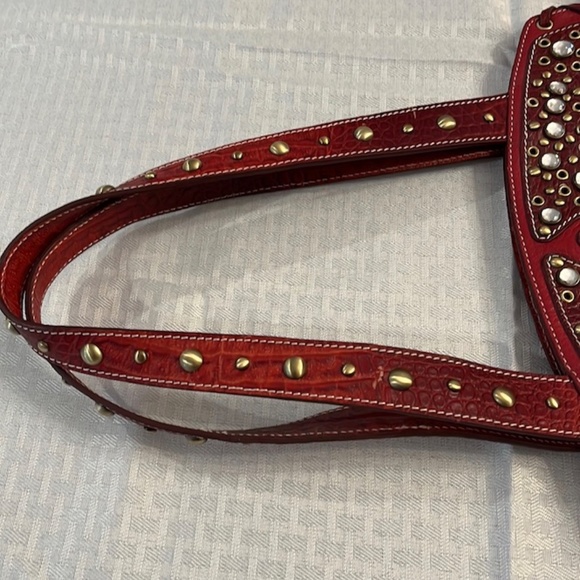 Sharif Studio Red Pebbled Handbag with Rhinestones, Used Once. - Picture 4 of 13